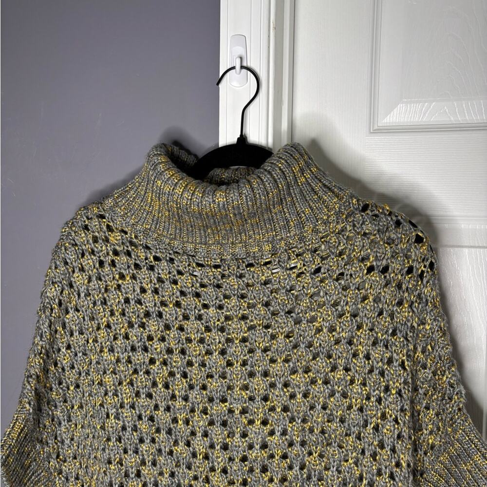 Hazel Gray Gold Open Knit Dolman Turtleneck Sweater Large - Picture 2 of 7